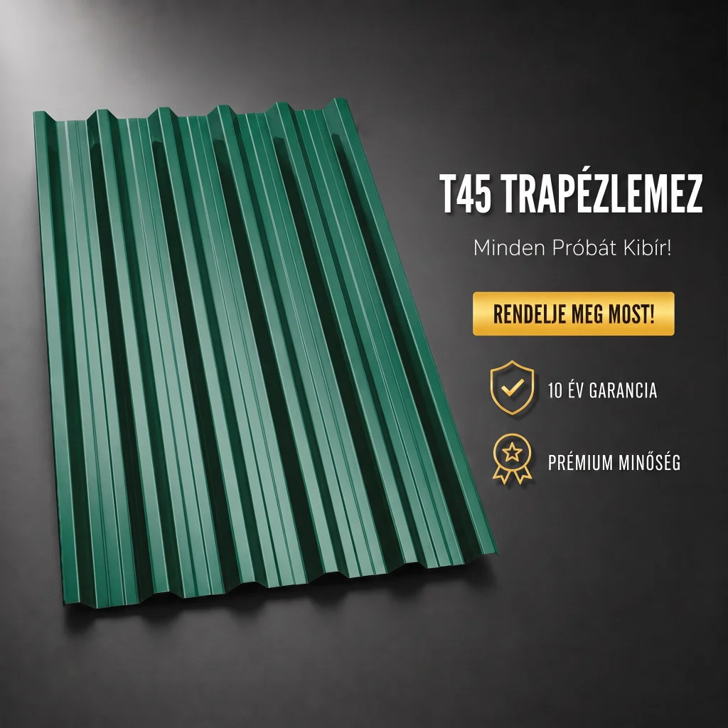 T45 trapézlemez RAL 6005 mohazöld színben